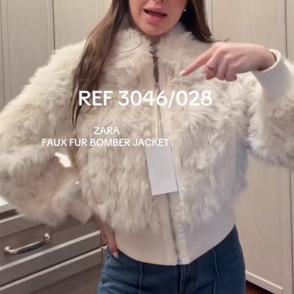 Zara Faux Fur Bomber NWT Jacket Ecru 3046/028/712 Cream XS mob wife old money - Picture 15 of 16